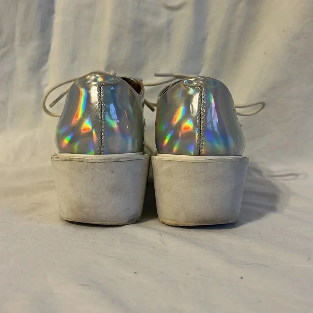 Prada Holographic Iridescent Platform Lace Up Logo Sole Shoe 37/7